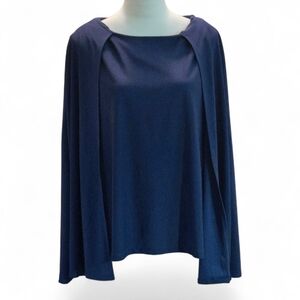 IMAN Global Chic Midnight Blue Caped Shell Top Women's XL Scoop Neck Modern Chic